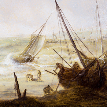 Gemäldekopien nach historischen Maltechniken, Detail aus Seestück von Pieter Mulier