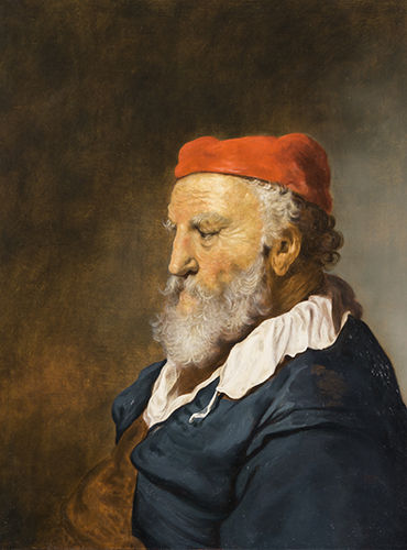 Entstehung einer Gemäldekopien nach historischen Maltechniken, Govaert Flinck, Alter Mann mit roter Kappe, 1639