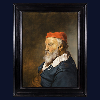 Gemäldekopien nach historischen Maltechniken, Govaert Flinck, Alter Mann mit roter Kappe, 1639
