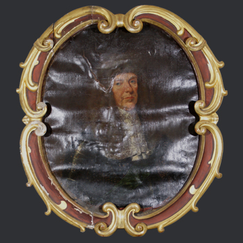 Portrait Johann Georg II. Kurfürst zu Sachsen, Museum für bergmännische Volkskunst Schneeberg, Zustand vor der Restaurierung